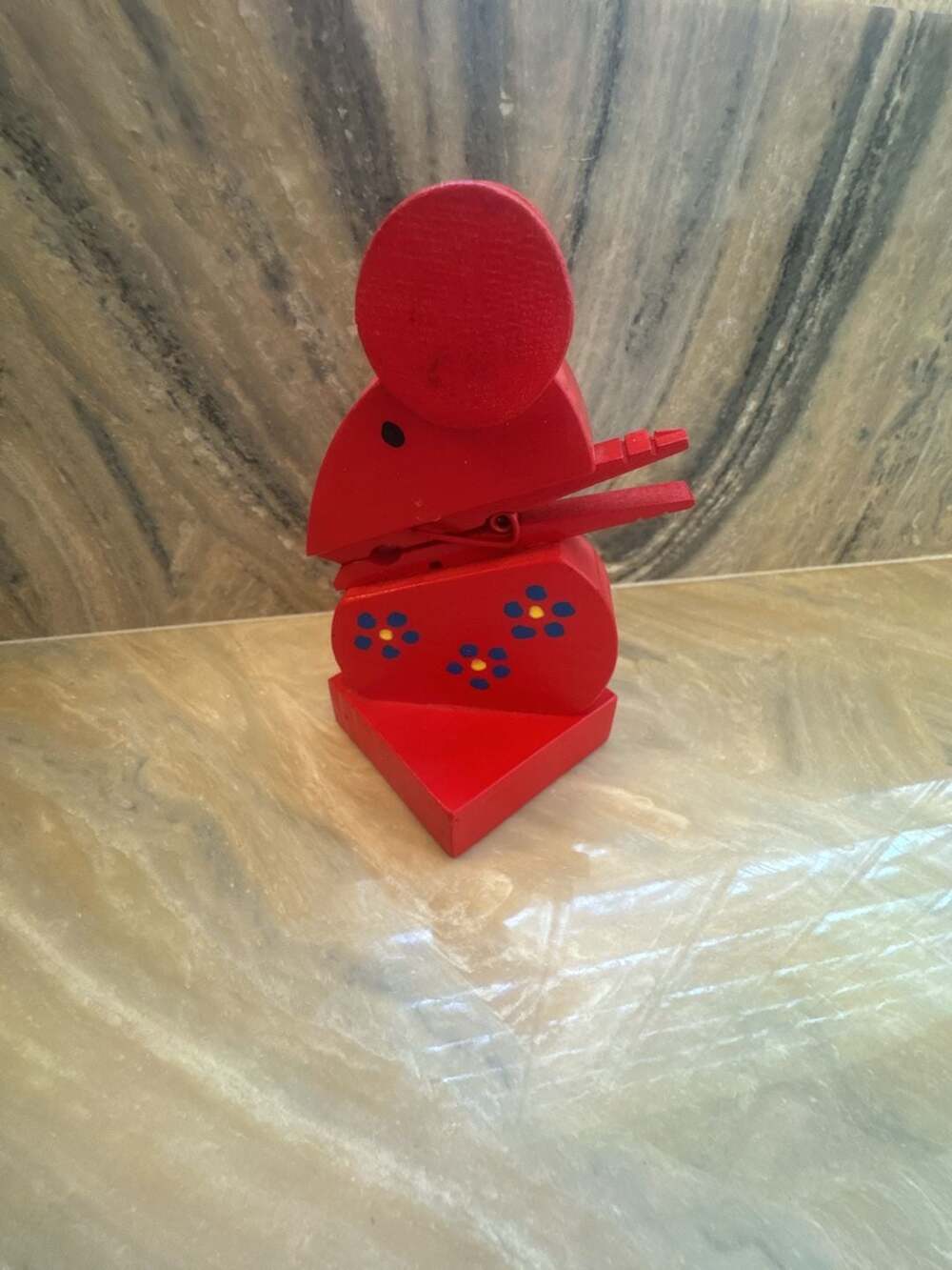 Vintage Hand Painted Mouse Recipe Holder Handcrafted Wood Mouse -